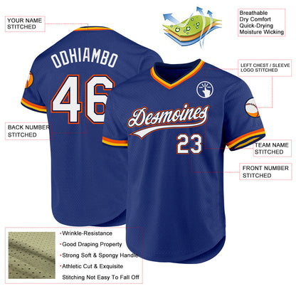 Custom Royal Navy-Orange Authentic Throwback Baseball Jersey - Sky-Custom