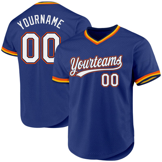 Custom Royal Navy-Orange Authentic Throwback Baseball Jersey - Sky-Custom
