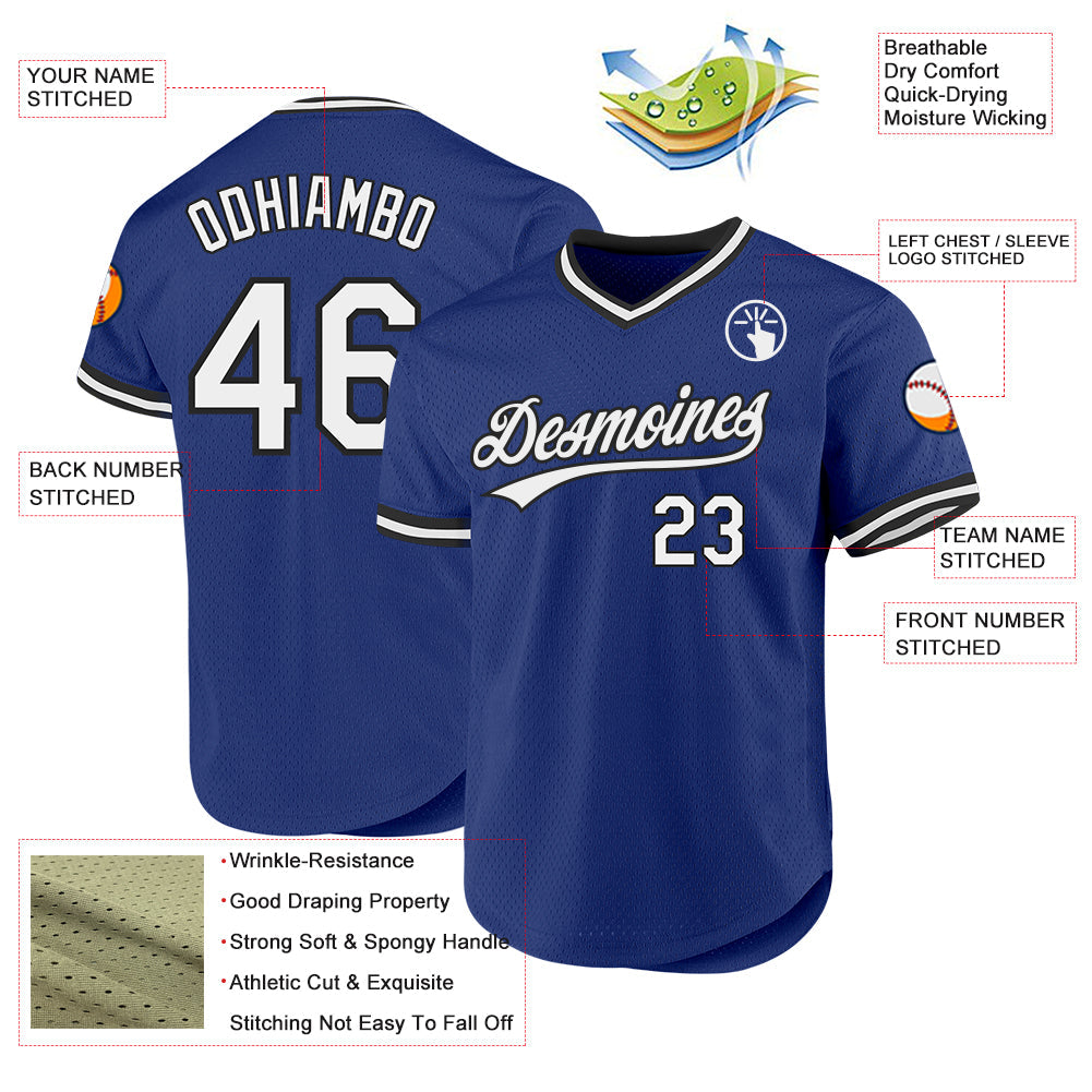 Custom Royal White-Black Authentic Throwback Baseball Jersey - Sky-Custom