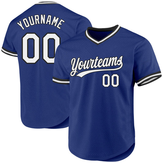 Custom Royal White-Black Authentic Throwback Baseball Jersey - Sky-Custom