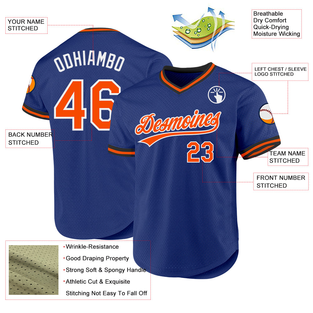 Custom Royal Orange-White Authentic Throwback Baseball Jersey - Sky-Custom