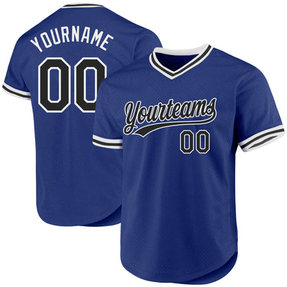 Custom Royal Black-White Authentic Throwback Baseball Jersey - Sky-Custom