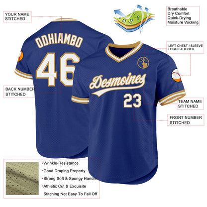 Custom Royal White-Old Gold Authentic Throwback Baseball Jersey - Sky-Custom