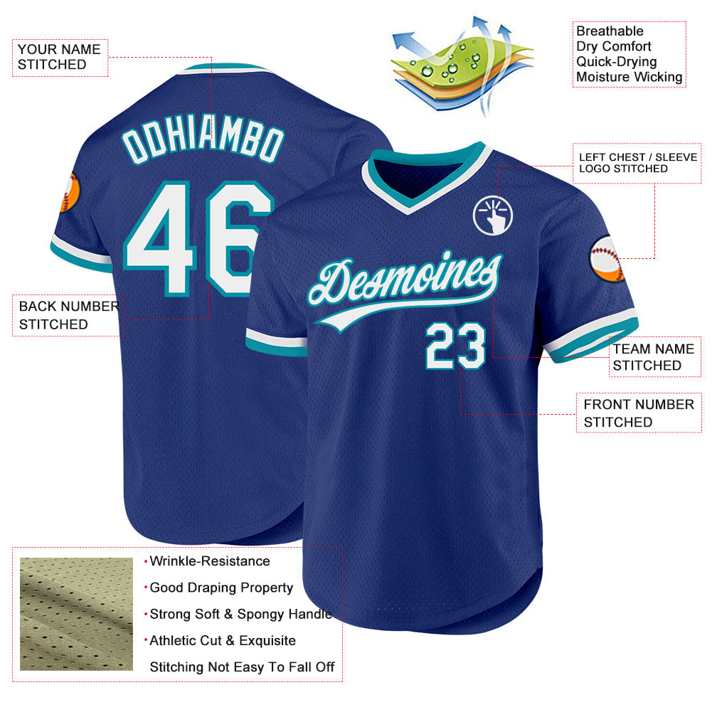 Custom Royal White-Teal Authentic Throwback Baseball Jersey - Sky-Custom
