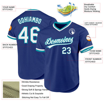 Custom Royal White-Teal Authentic Throwback Baseball Jersey - Sky-Custom