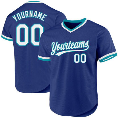 Custom Royal White-Teal Authentic Throwback Baseball Jersey - Sky-Custom