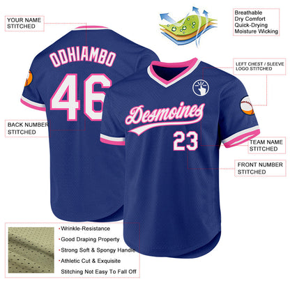 Custom Royal White-Pink Authentic Throwback Baseball Jersey - Sky-Custom
