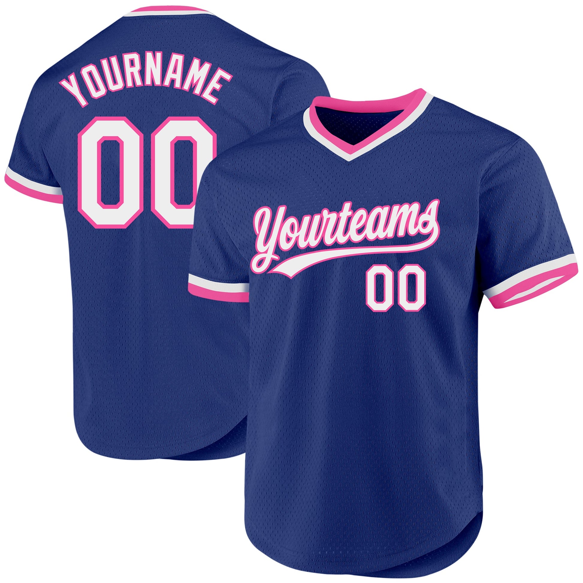 Custom Royal White-Pink Authentic Throwback Baseball Jersey - Sky-Custom