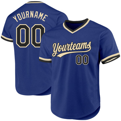 Custom Royal Black-Cream Authentic Throwback Baseball Jersey - Sky-Custom