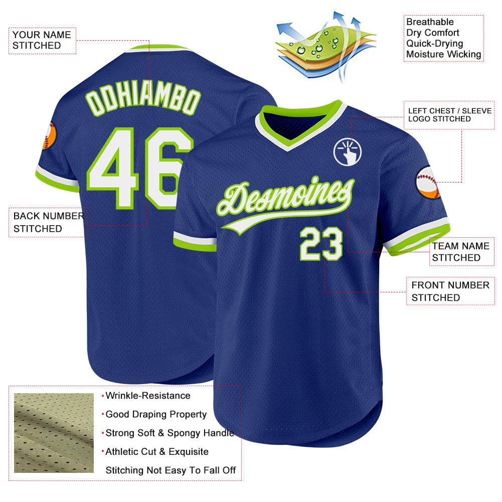 Custom Royal White-Neon Green Authentic Throwback Baseball Jersey - Sky-Custom