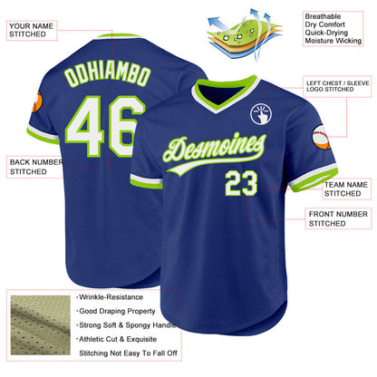 Custom Royal White-Neon Green Authentic Throwback Baseball Jersey - Sky-Custom