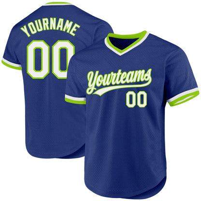 Custom Royal White-Neon Green Authentic Throwback Baseball Jersey - Sky-Custom