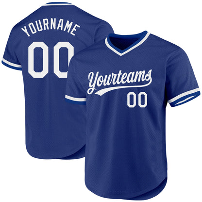 Custom Royal White Authentic Throwback Baseball Jersey - Sky-Custom