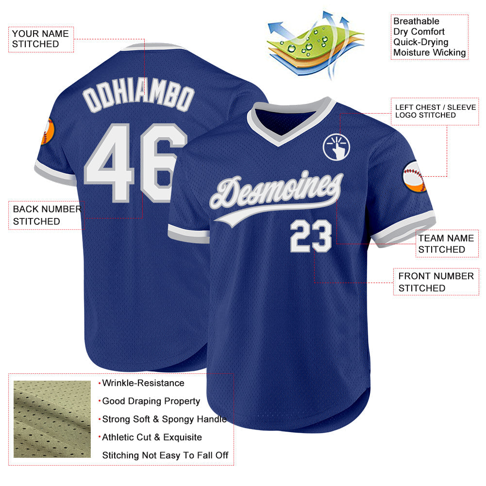 Custom Royal White-Gray Authentic Throwback Baseball Jersey - Sky-Custom