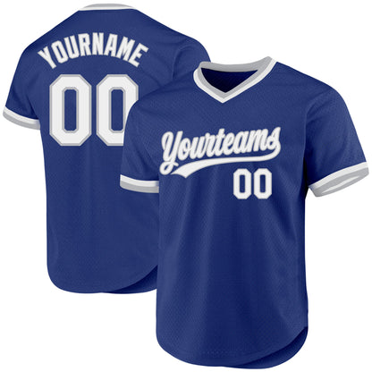 Custom Royal White-Gray Authentic Throwback Baseball Jersey - Sky-Custom