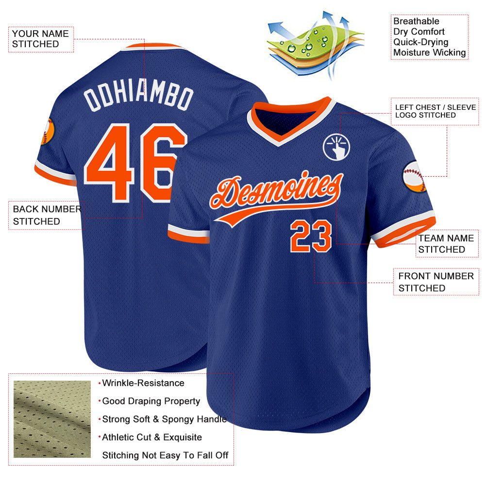 Custom Royal Orange-White Authentic Throwback Baseball Jersey - Sky-Custom