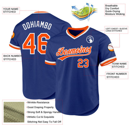 Custom Royal Orange-White Authentic Throwback Baseball Jersey - Sky-Custom
