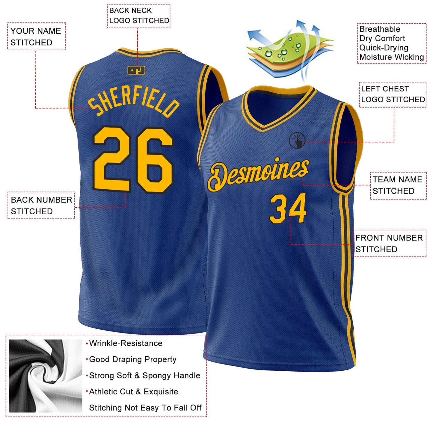 Custom Royal Gold-Black Authentic Throwback Basketball Jersey - Sky-Custom