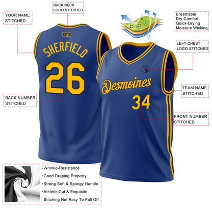 Custom Royal Gold-Black Authentic Throwback Basketball Jersey - Sky-Custom