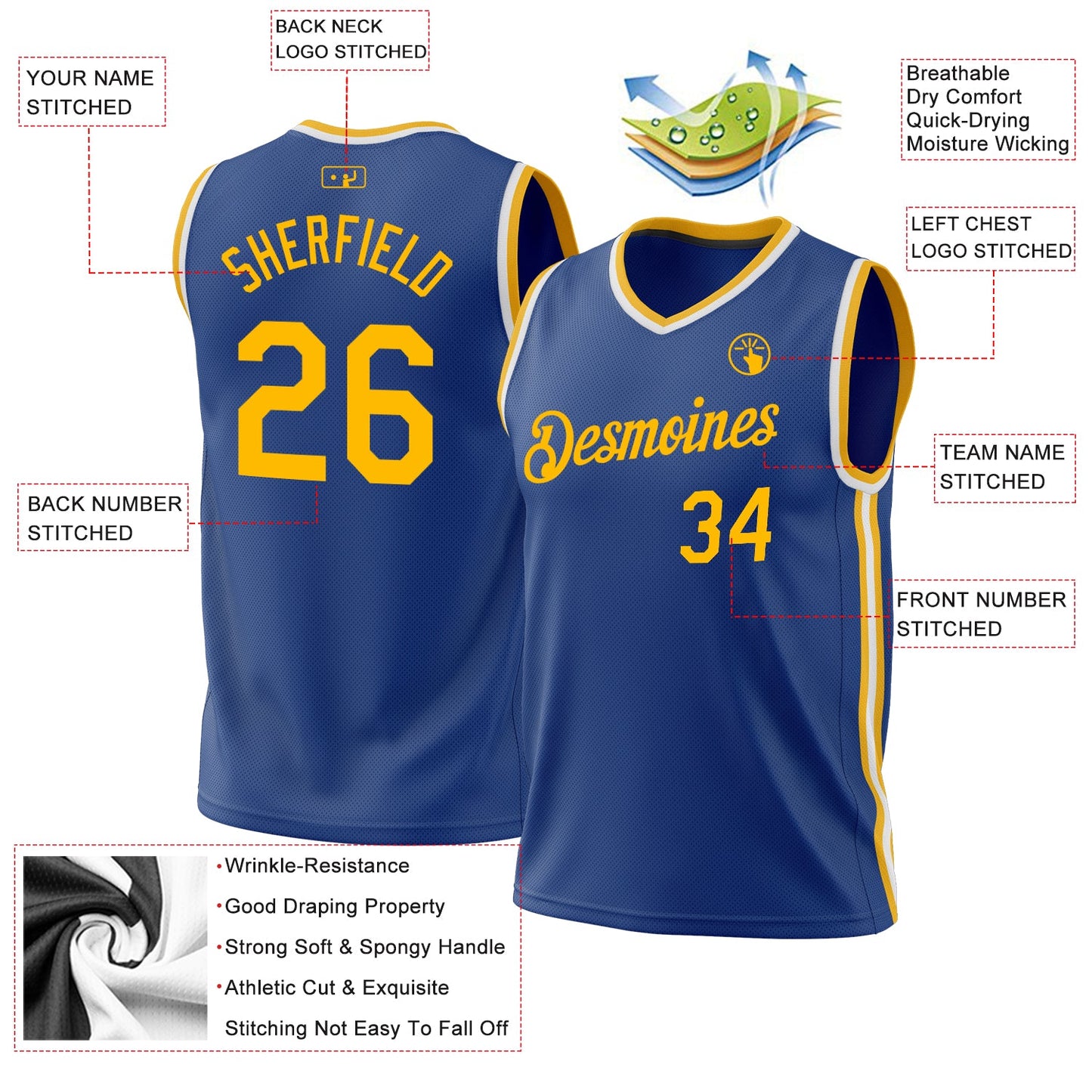 Custom Royal Gold-White Authentic Throwback Basketball Jersey - Sky-Custom