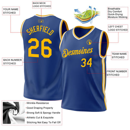 Custom Royal Gold-White Authentic Throwback Basketball Jersey - Sky-Custom