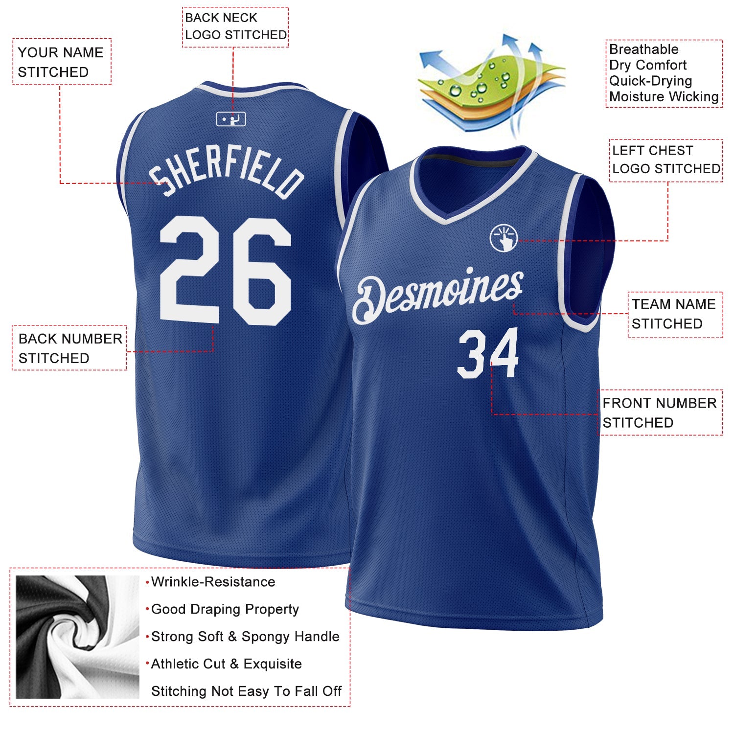 Custom Royal White Authentic Throwback Basketball Jersey - Sky-Custom