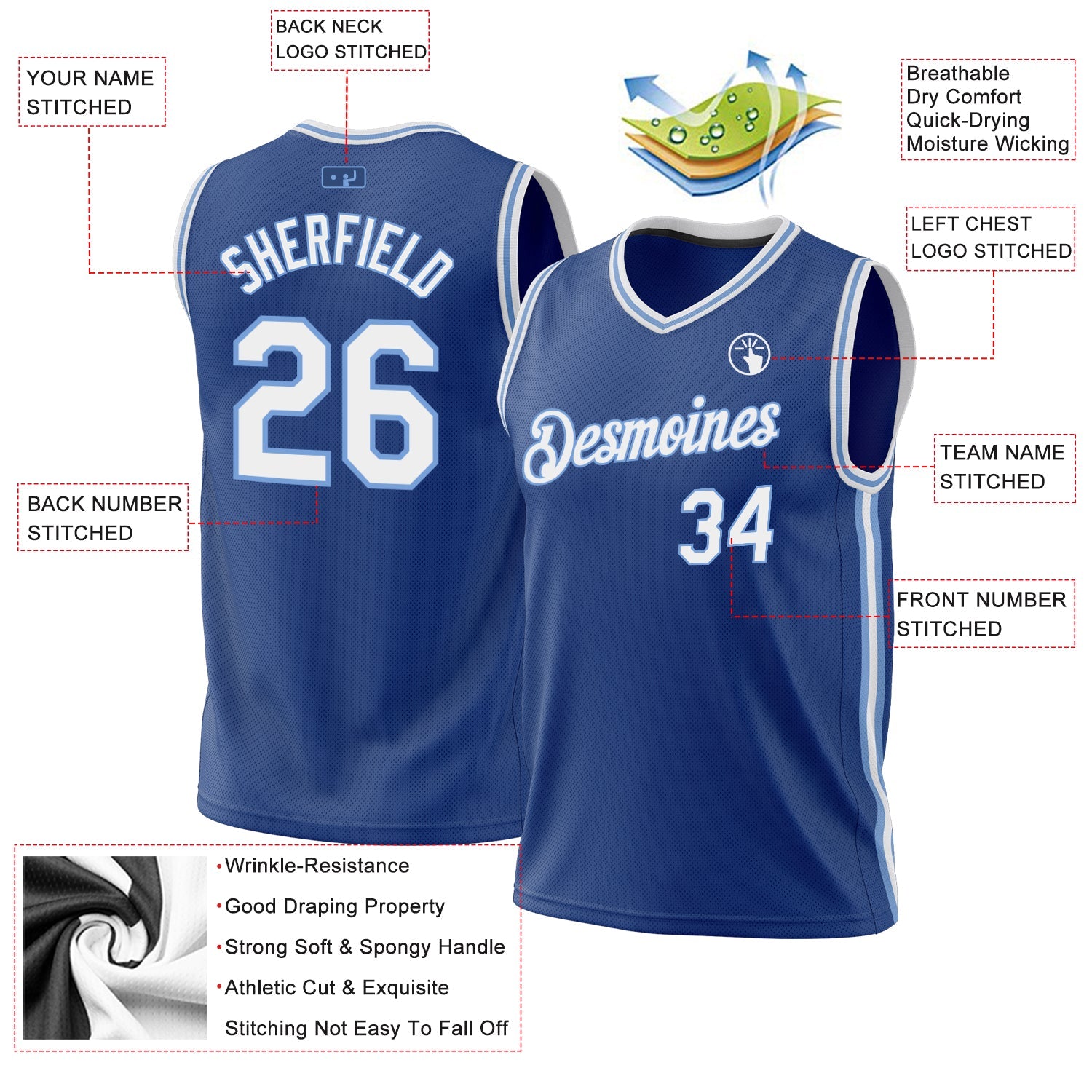 Custom Royal White-Light Blue Authentic Throwback Basketball Jersey - Sky-Custom