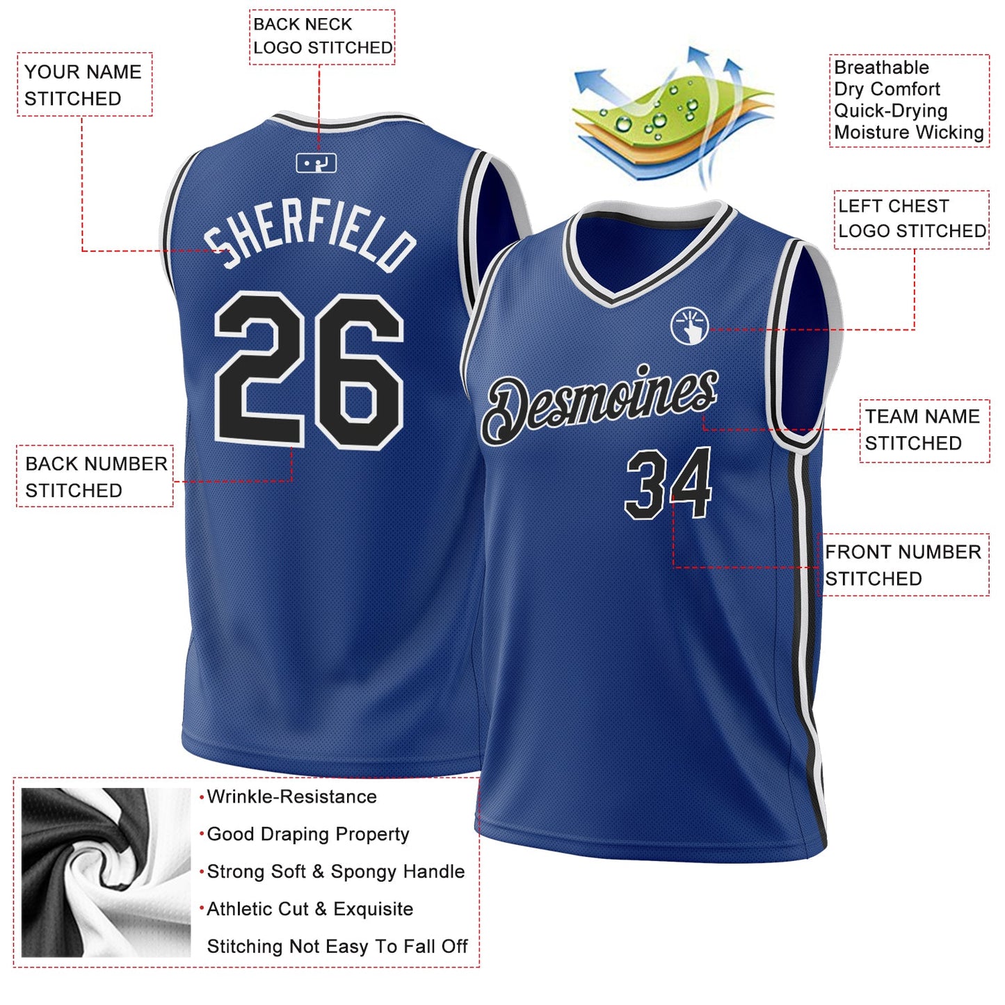 Custom Royal Black-White Authentic Throwback Basketball Jersey - Sky-Custom
