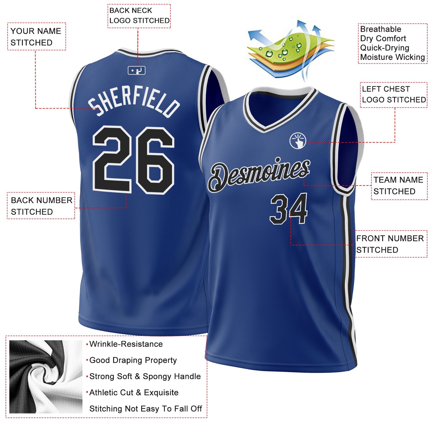 Custom Royal Black-White Authentic Throwback Basketball Jersey - Sky-Custom