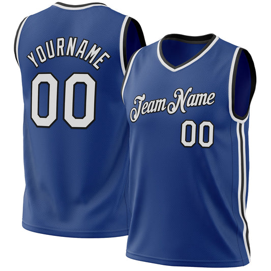 Custom Royal White-Black Authentic Throwback Basketball Jersey - Sky-Custom