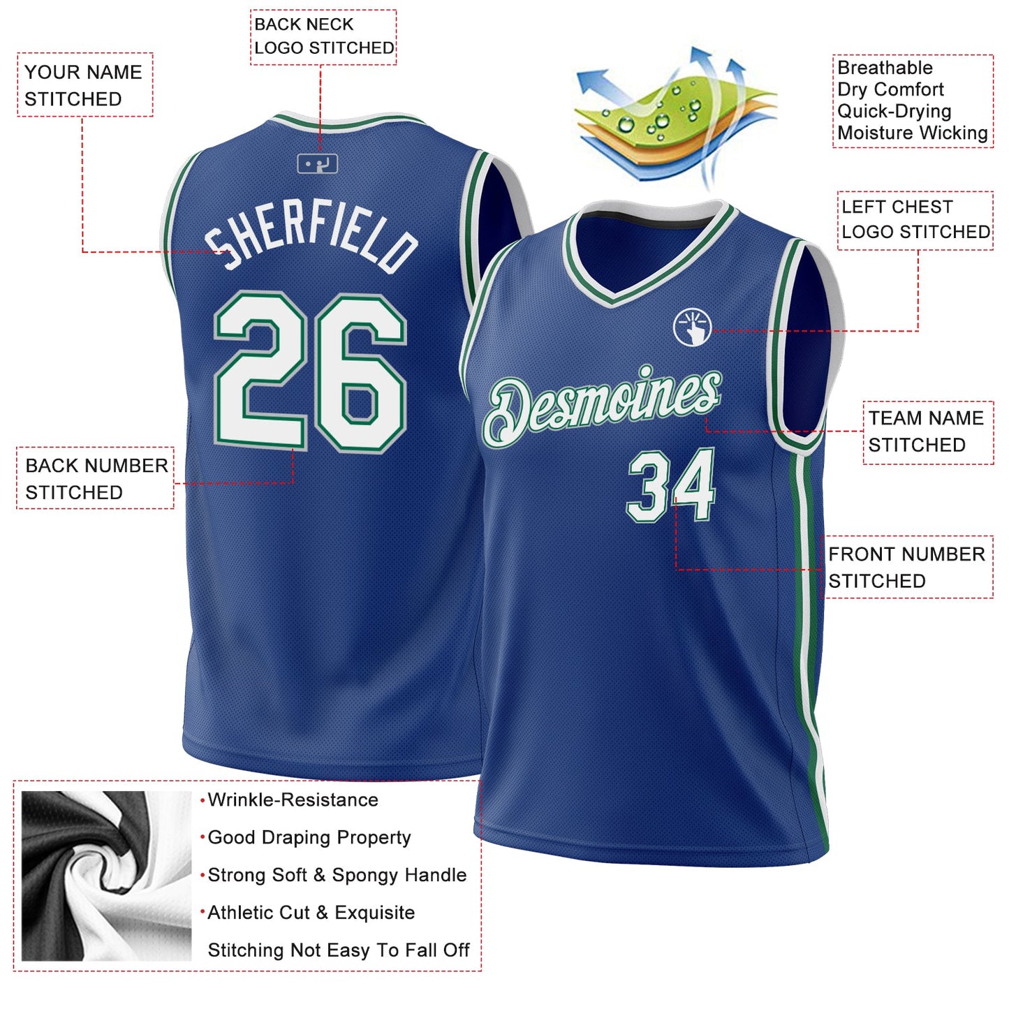 Custom Royal Kelly Green-Gray Authentic Throwback Basketball Jersey - Sky-Custom