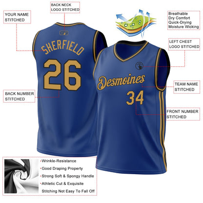 Custom Royal Old Gold-Black Authentic Throwback Basketball Jersey - Sky-Custom