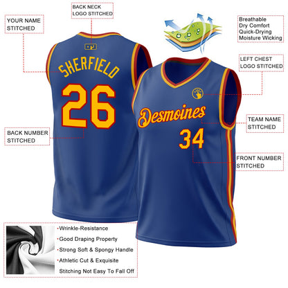 Custom Royal Gold-Red Authentic Throwback Basketball Jersey - Sky-Custom