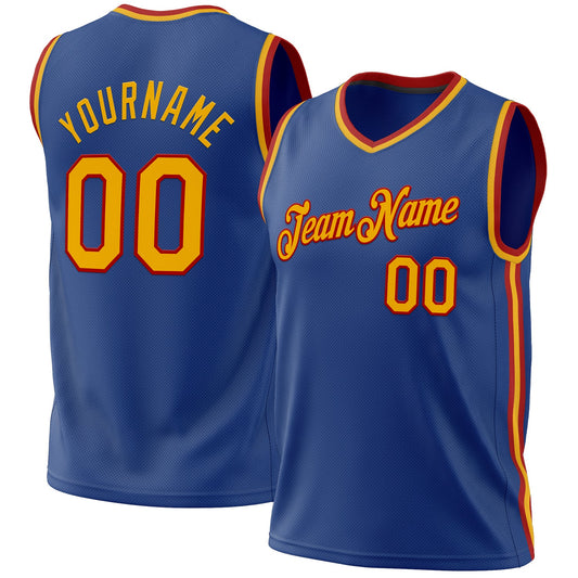 Custom Royal Gold-Red Authentic Throwback Basketball Jersey - Sky-Custom