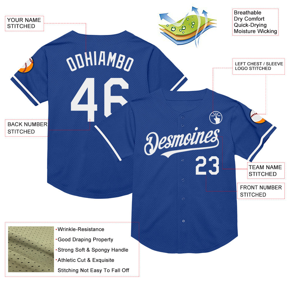 Custom Royal White Mesh Authentic Throwback Baseball Jersey - Sky-Custom