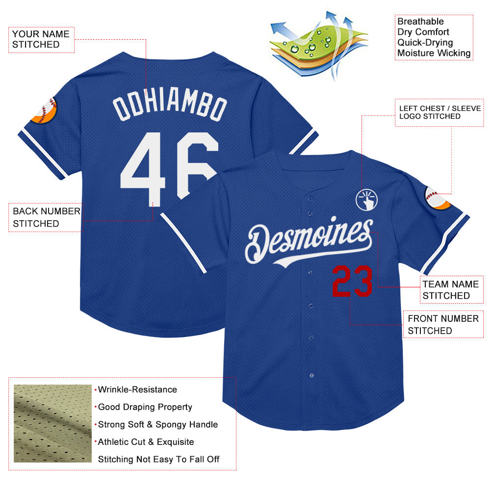 Custom Royal White-Red Mesh Authentic Throwback Baseball Jersey - Sky-Custom
