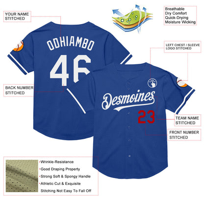 Custom Royal White-Red Mesh Authentic Throwback Baseball Jersey - Sky-Custom