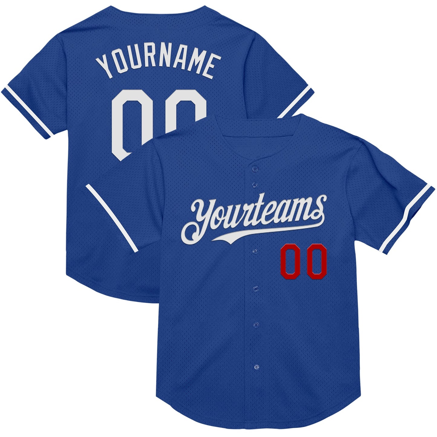 Custom Royal White-Red Mesh Authentic Throwback Baseball Jersey - Sky-Custom