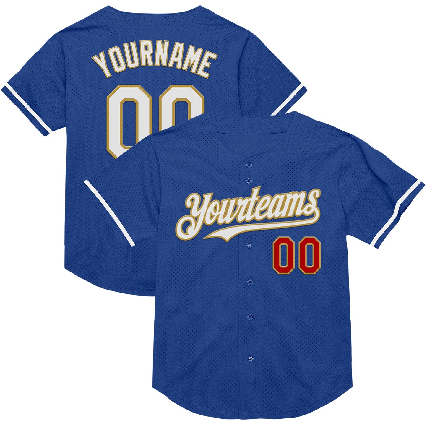 Custom Royal Red-Old Gold Mesh Authentic Throwback Baseball Jersey - Sky-Custom