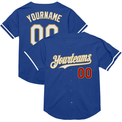 Custom Royal Red-Old Gold Mesh Authentic Throwback Baseball Jersey - Sky-Custom