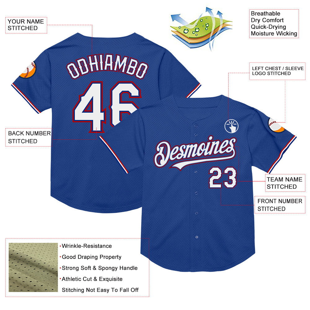 Custom Royal White-Red Mesh Authentic Throwback Baseball Jersey - Sky-Custom
