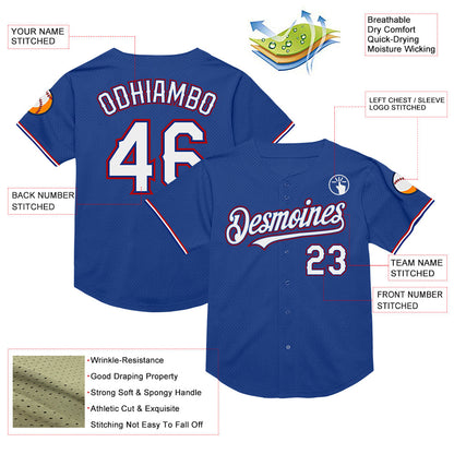 Custom Royal White-Red Mesh Authentic Throwback Baseball Jersey - Sky-Custom