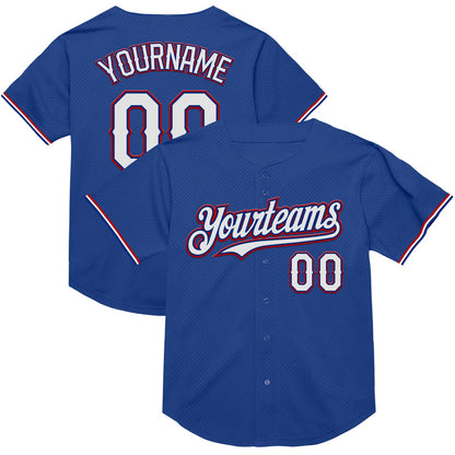 Custom Royal White-Red Mesh Authentic Throwback Baseball Jersey - Sky-Custom