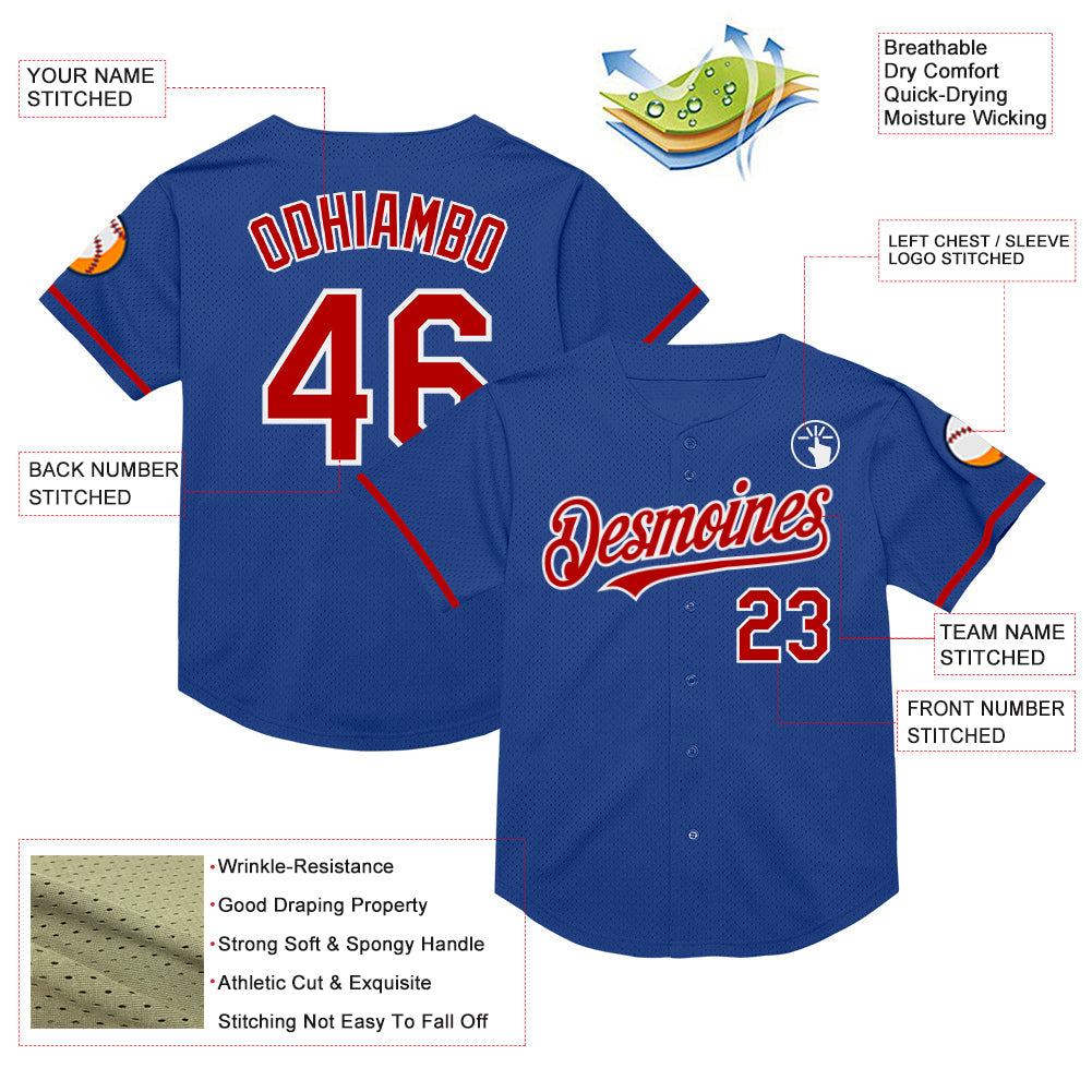 Custom Royal Red-White Mesh Authentic Throwback Baseball Jersey - Sky-Custom