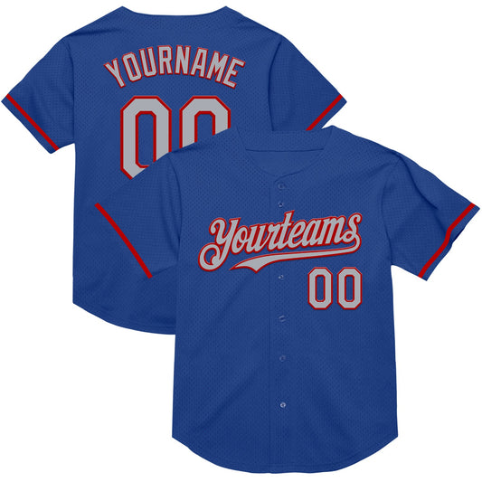 Custom Royal Gray-Red Mesh Authentic Throwback Baseball Jersey - Sky-Custom