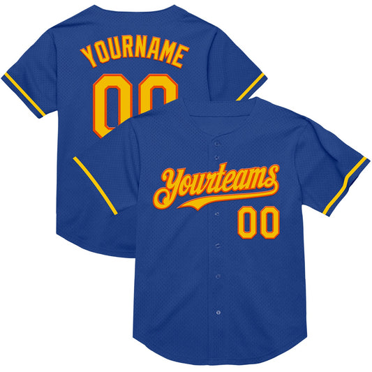 Custom Royal Yellow-Orange Mesh Authentic Throwback Baseball Jersey - Sky-Custom