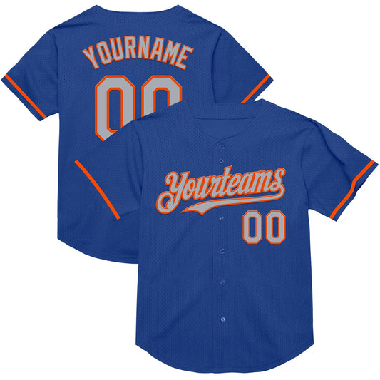 Custom Royal Gray-Orange Mesh Authentic Throwback Baseball Jersey - Sky-Custom