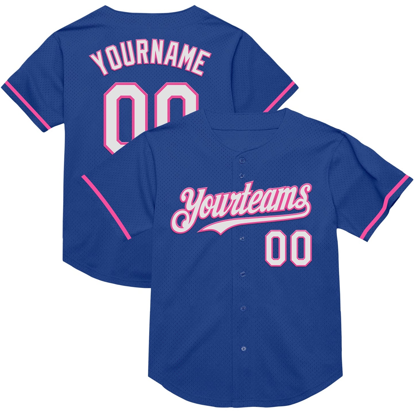 Custom Royal White-Pink Mesh Authentic Throwback Baseball Jersey - Sky-Custom
