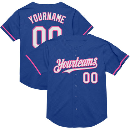 Custom Royal White-Pink Mesh Authentic Throwback Baseball Jersey - Sky-Custom