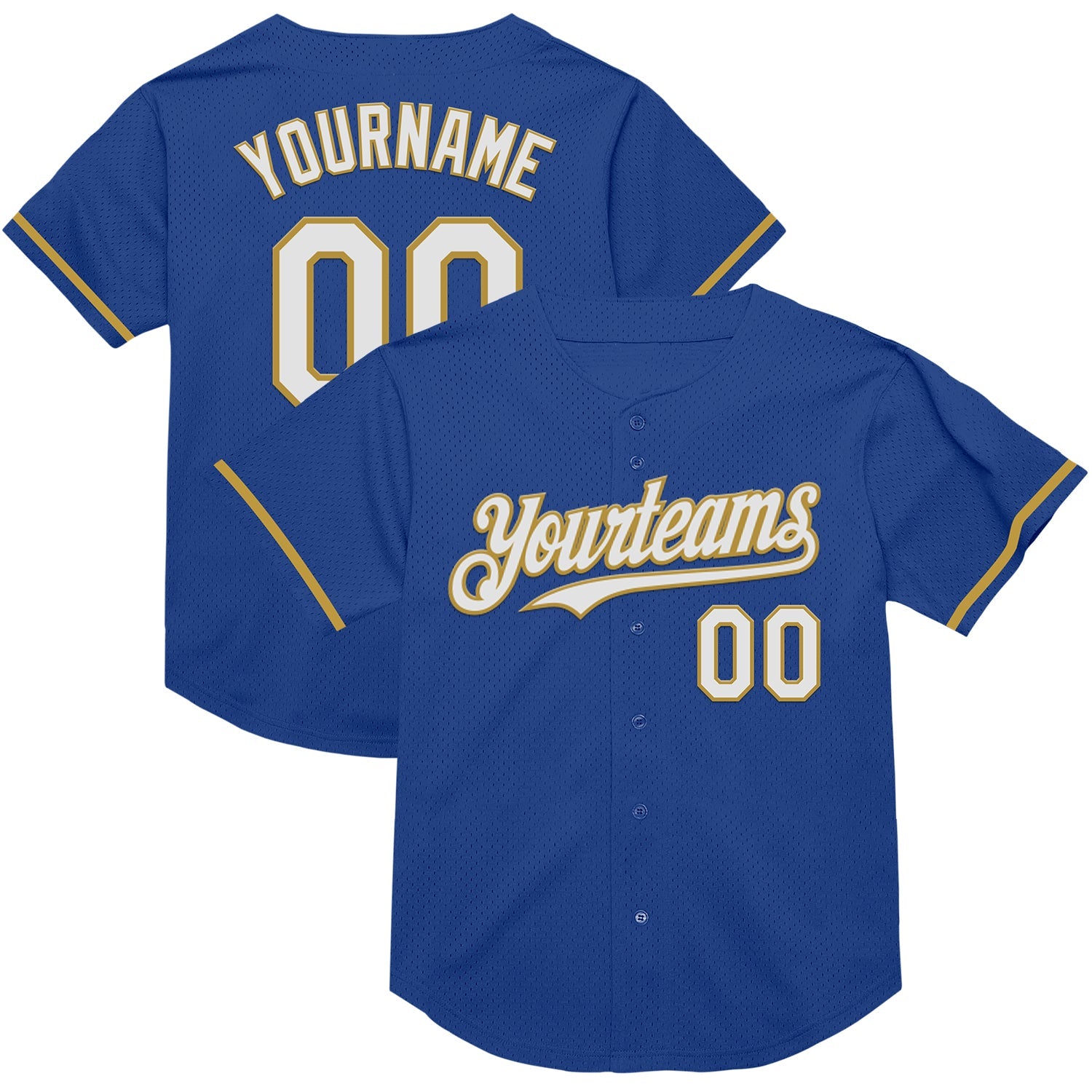 Custom Royal White-Old Gold Mesh Authentic Throwback Baseball Jersey - Sky-Custom